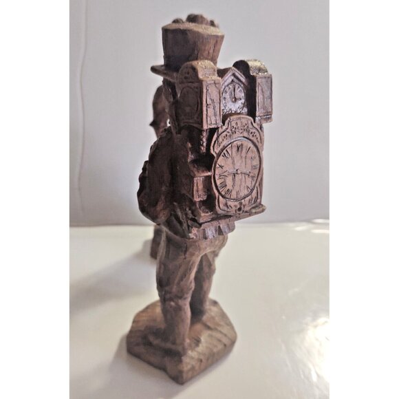 Gorgeous Vintage Wood Carvings Clock Seller & Flower Lady signed ADN - Picture 7 of 16